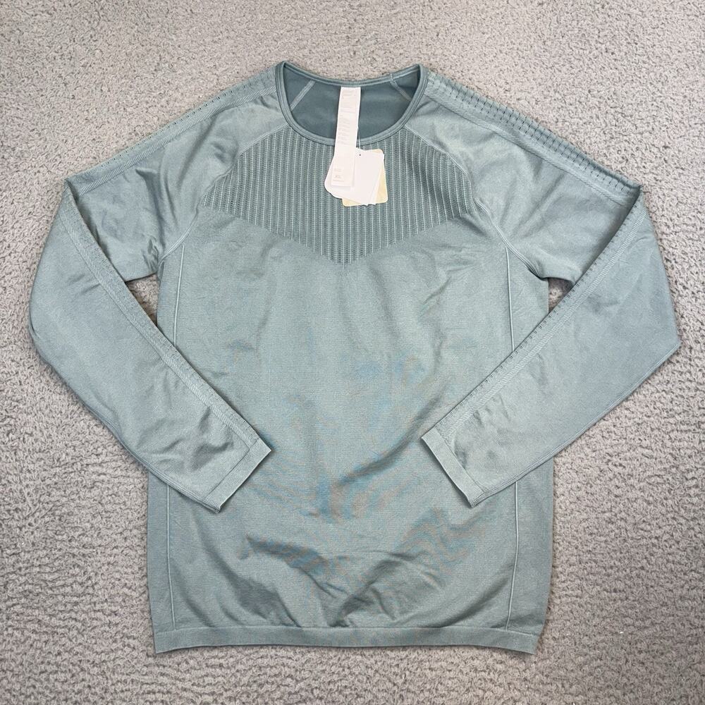 NEW Fabletics Sync Seamless Long Sleeve Green Perforated Performance Top Size XL